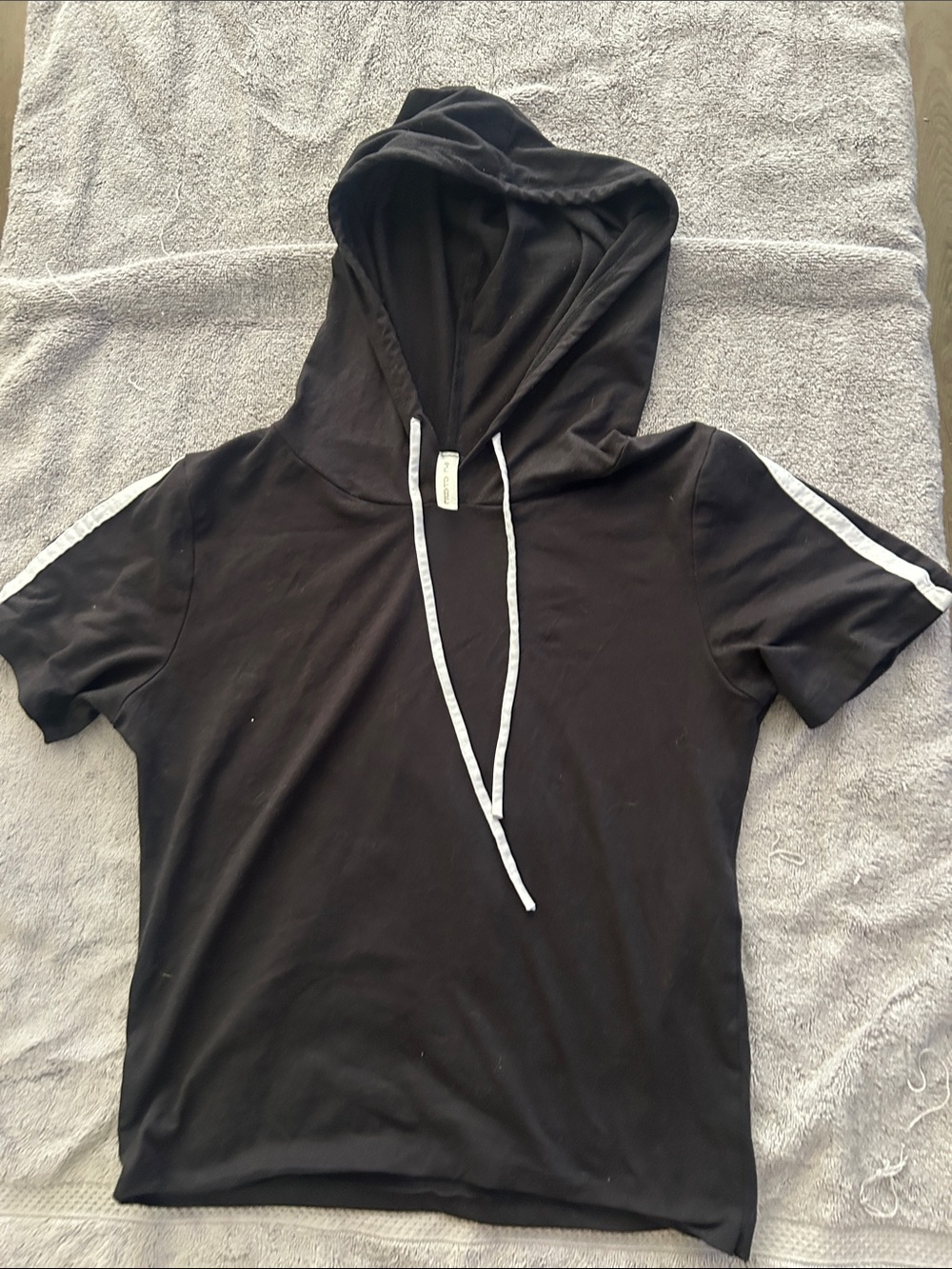 Black Hooded Short Sleeve Top with Contrast Trim